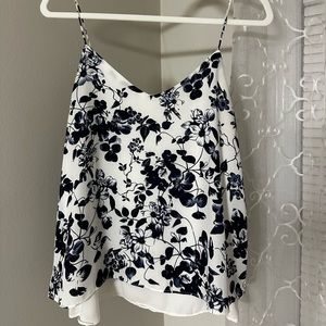 Navy and white floral tank blouse